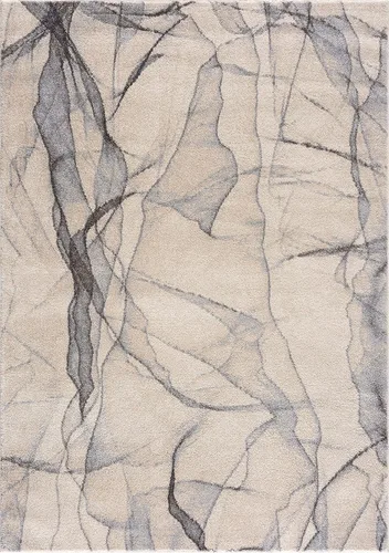 Vista 3 de Abani Alfombra contemporánea en capas gris y beige para comedor, de alta calidad, no desprende pelusa, 4 x 6 pies, diseño moderno