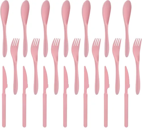 Vista 9 de Zoyiancy - Juego de cubiertos de paja de trigo, 21 piezas, color beige reutilizable Wheat Straw, Unbreakable Lightweight, Rounded Fork Edge, Deep