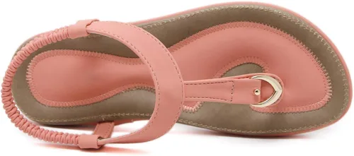 Vista 4 de SHIBEVER Sandalias bohemias para mujer de verano con cuentas y tirantes delgados al tobillo, zapatos elegantes
