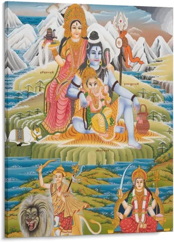 Vista 50 de Póster artístico con texto en inglés «Lord Shiva And His Family» («Lord Shiva And His Family») - Póster decorativo moderno para decorar la pared