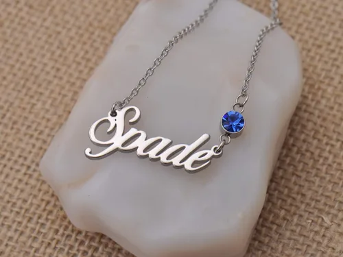 Vista 5 de LikeFun Joyería con nombre personalizado con colgante de piedra natal, regalos en plata para My Girl, Acero inoxidable, Acero inoxidable