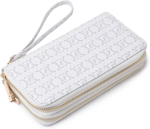 Vista 10 de Women's Double Zip Around Wallet Long Wristlet Purse with Credit Card Slots Negro