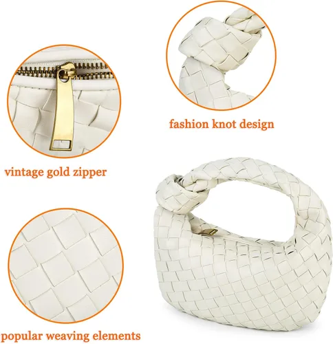 Vista 4 de Selighting Bolsos tejidos anudados para mujer, bolso de hombro Hobo de cuero sintético, hecho a mano, bolso de mano de diseñador