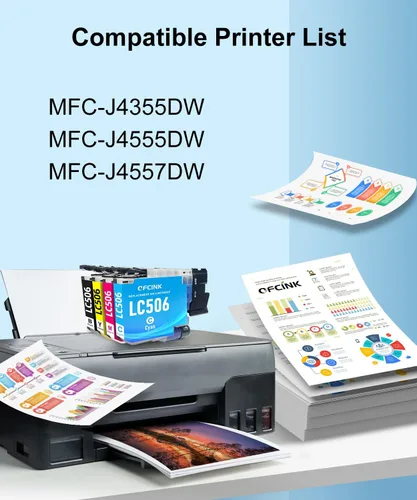 Vista 2 de LC506 - Paquete de 4 cartuchos de tinta de repuesto para impresoras Brohter LC 506 506 de alto rendimiento para impresoras Brohter INKvestment 4355