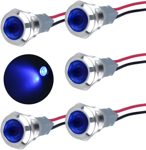 Vista 17 de 5 piezas de luz indicadora LED de 12V-24V de 6mm con orificio de montaje de 1/4" de 20mA, lámpara de señal de metal impermeable IP67 con ahorro
