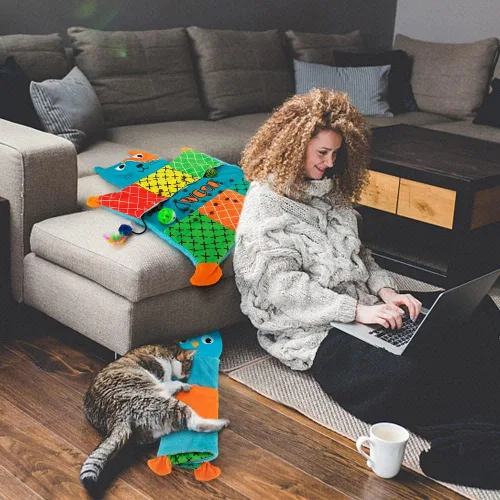 Vista 5 de AWOOF Linda alfombra suave de hierba gatera, juguetes interactivos para gatos