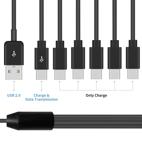 Vista 4 de Poyiccot Cable divisor USB C, 6 en 1, USB 2.0 tipo A a 6 tipo C, cable de carga macho con carga rápida de 3 A para Android, Samsung, tableta, 1.5