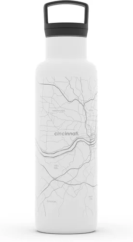 Vista 137 de Well Told Botella de agua aislada con mapa de Washington DC grabado, botella de acero inoxidable grabada (21 onzas, blanco) botella aislada de mapa