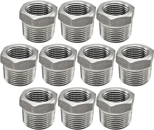 Vista 6 de Beduan - Buje reductor hexagonal de acero inoxidable, 1" macho NPT a 1/2" hembra NPT, accesorio adaptador para tubería de fundición reductor