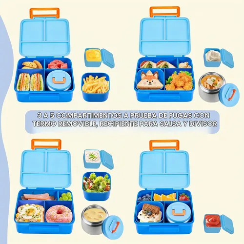 Vista 5 de Lonchera Bento para niños con termo, a prueba de fugas, con tarro de comida aislado de 8 onzas, bolsa de almuerzo, sin BPA, apta para lavavajillas