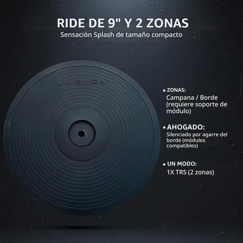Vista 3 de Lemon LE-9C2 Platillo electrónico Splash de 2 zonas de 9 pulgadas, estrangulador de borde, Accent FX Compatible con Alesis & Roland, superficie