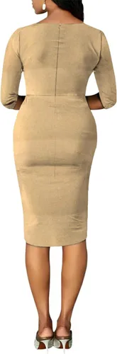 Vista 2 de vunahzma Vestidos de iglesia para mujer, manga 34, entallado, con volantes, vintage, vestido de tubo para el trabajo