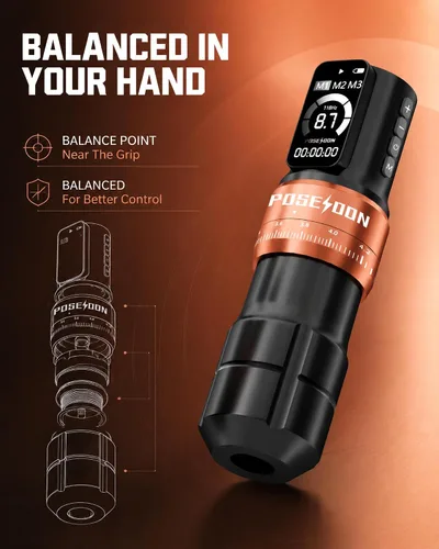 Vista 3 de Poseidon Kit de pistola de tatuaje inalámbrico 7 tiempos 2300mAh batería negro-147