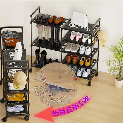 Vista 3 de CSXGBAB Organizador de zapatos, soporte grande de 5 niveles para zapatos con ruedas, fácil de llevar, estante alto de almacenamiento de zapatos