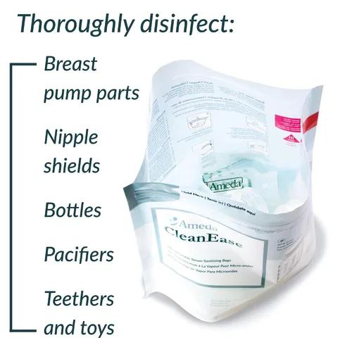 Vista 3 de Ameda CleanEase - Bolsas esterilizadoras de vapor para microondas para biberones y piezas de extractor de leche, esterilizador para microondas