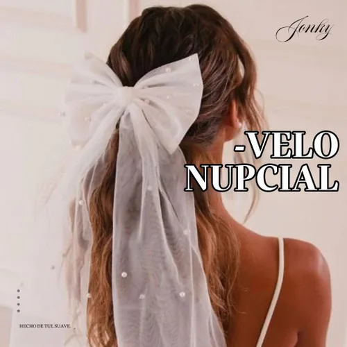 Vista 7 de JONKY Velo de Novia con Lazo de Boda Clip para Cabello con Perlas para Fiesta de Despedida de Soltera para Mujeres (Style1)