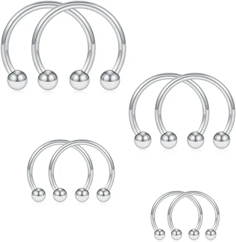 Vista 7 de SCERRING 8 piezas de acero inoxidable 16G nariz tabique herradura arete ceja septum labio hélix tragus piercing anillo 0.236-0.472 in