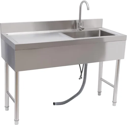 Vista 11 de Fregadero de cocina de restaurante comercial independiente de acero inoxidable con soporte, preparación de cocina y lavabo de mano para el hogar