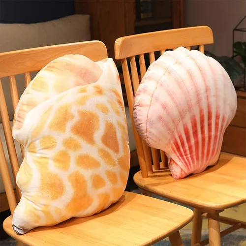 Vista 4 de Almohada de felpa costera de playa de simulación de conchas de mar y conchas de mar, cojín de almohada de felpa 3D, almohada decorativa para sofá