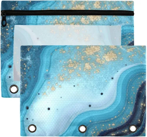 Vista 17 de Kcldeci Estuche para lápices para carpeta de 3 anillas, balón de fútbol en fuego y agua, paquete de 2 carpetas con bolsas transparentes para lápices