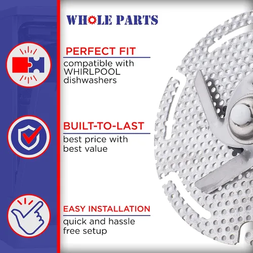 Vista 4 de Whole Parts - Cuchilla para picadora de lavavajillas mejorada # W11246682 - Repuesto y compatible con algunos lavavajillas Whirlpool - Reemplaza