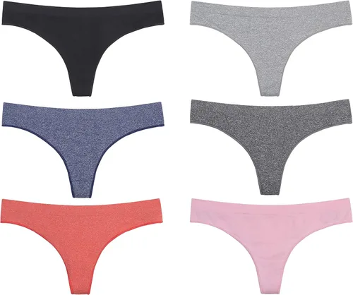 Vista 3 de Imakokoni Tangas sin costuras para mujer, paquete de 6 tangas de nailon y elastano para mujer