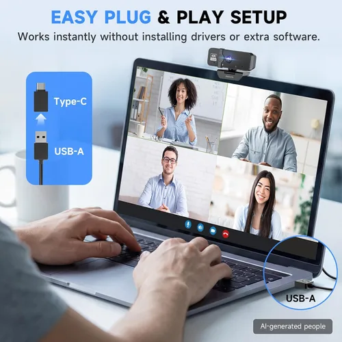 Vista 5 de PHILIPS Cámara web 4K para PC con micrófono, cámara de computadora para reuniones con cubierta de privacidad, cámara web USB Plug & Play