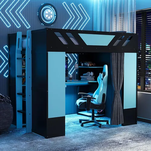 Vista 13 de Gaming L-Shaped Twin Bed RGB LED USB，Blue-V：Twin