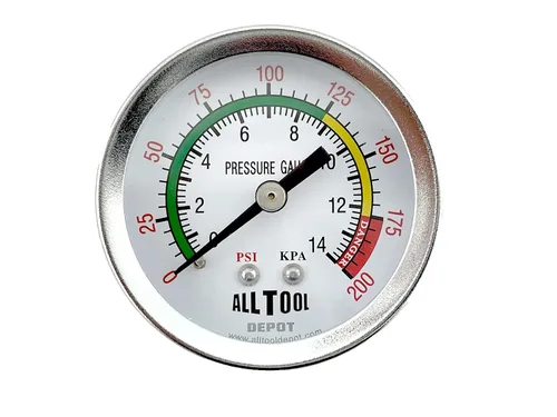Vista 10 de Medidor de presión de aire de 1-1/2" con montaje inferior en el lado, rosca NPT de 1/8", esfera de 1-1/2" - 0 a 160 PSI