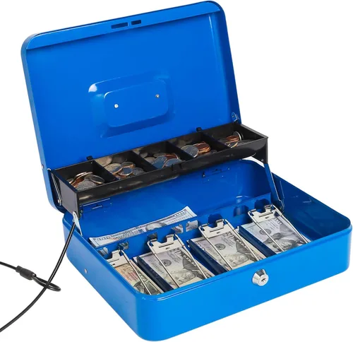 Vista 10 de Jssmst - Caja grande de seguridad para dinero con bandeja; caja de dinero de metal con cerradura de combinación y cable de seguridad, color negro