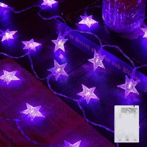 Vista 14 de Minetom - Cadena de luces con forma de estrella operadas a pilas - 5.2 m, 50 luces LED, impermeables, con temporizador, para decoración