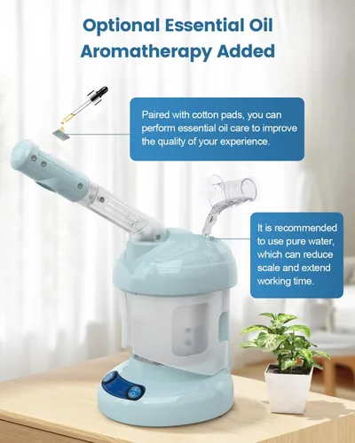 Vista 4 de Vaporizador facial de mesa, vaporizador de ozono con brazo giratorio de 360°, vaporizador facial nano iónico profesional para limpieza profunda