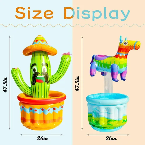 Vista 5 de PARENTSWELL Enfriador de bebidas de 47.5 pulgadas para fiestas, paquete de 2 cubos inflables de cactus para barbacoa, suministros de despedida