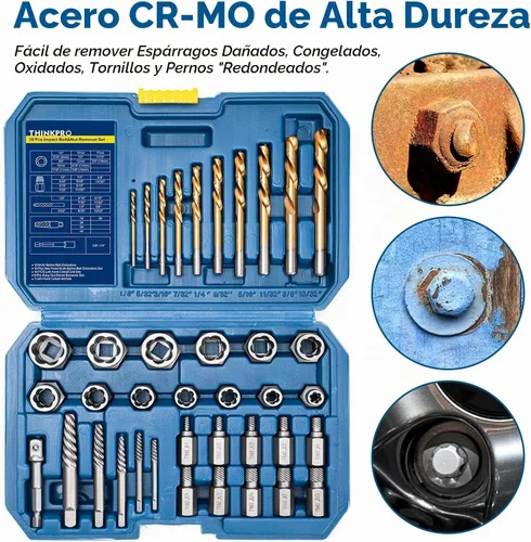 Vista 6 de Juego de 39 piezas de extractor de pernos y kit de brocas, extractores de tornillos de splines múltiples, juego de zócalos de extracción fácil