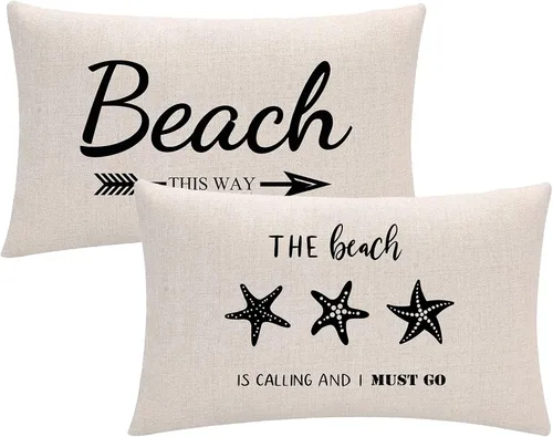 Vista 8 de ULOVE LOVE YOURSELF Juego de 2 fundas de almohada decorativas de playa negra con cita / estrellas de mar y estrellas de mar, fundas de almohada Negro