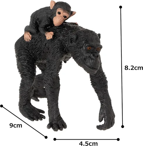 Vista 2 de MOJO - Madre y bebé chimpancés Figura de juguete pintada a mano Colección de vida silvestre Fiel a la vida y altamente detallada Diseñado