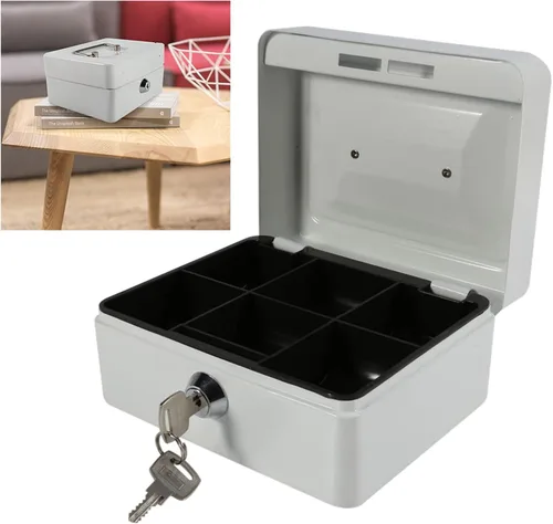 Vista 7 de Omabeta Mini caja para el hogar, 1 unidad, portátil, de acero, con cerradura para dinero en efectivo, tipo cerradura de llave, caja de seguridad
