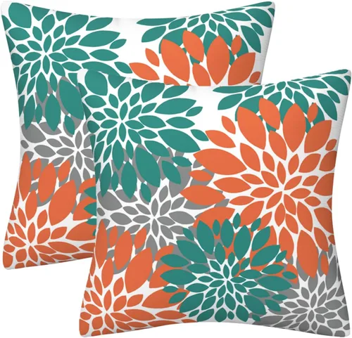 Vista 12 de Juego de 2 fundas de almohada decorativas de dalia azul marino, rojo, gris, dalia floral, para interiores y exteriores, funda de almohada de Floral 1