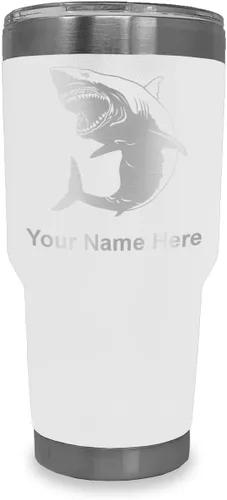 Vista 17 de LaserGram Vaso aislado al vacío de 20 onzas, gran tiburón blanco, grabado personalizado incluido (negro)