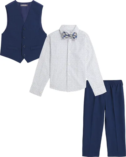 Vista 5 de Van Heusen Conjunto de traje formal adaptable de 4 piezas para niños chaleco pantalones camisa de vestir con cuello y corbata de lazo con cierre