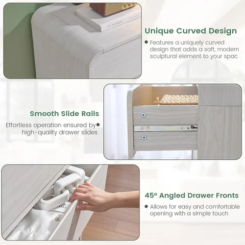 Vista 6 de Standifurno Cómodas blancas de 9 cajones, cómoda cajonera con cajones profundos, cómoda moderna para dormitorio, cajón curvado con gran Blanco