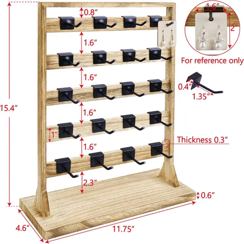 Vista 2 de Ikee Design Estante de exhibición de madera para joyas con 20 ganchos, soporte de exhibición con ganchos, torre de joyería para tarjetas