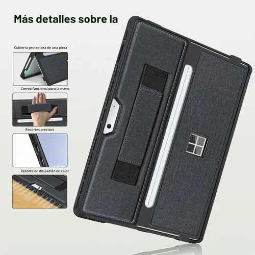 Vista 5 de Funda para Microsoft Surface Pro 11/10/9/8 de 13 pulgadas, con cubierta de stent y correa de mano, todo en uno a prueba de golpes, funda resistente