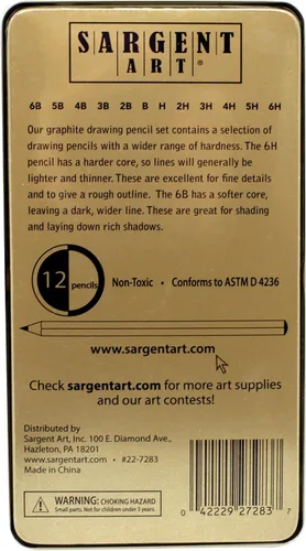 Vista 2 de Sargent Art 22-7283 Juego de lápices de dibujo de grafito de 12 piezas en estuche de lata