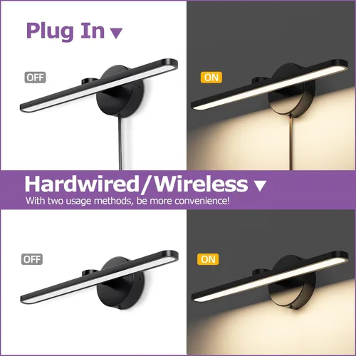 Vista 5 de Lámparas de baño con enchufe de 15.75 pulgadas, modernas luces negras de tocador sobre el espejo, luz cálida de 3000 K, no regulable, luz de imagen