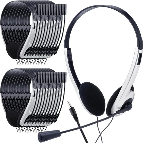 Vista 9 de Yunsailing Paquete de 30 auriculares para aula con micrófono, negro