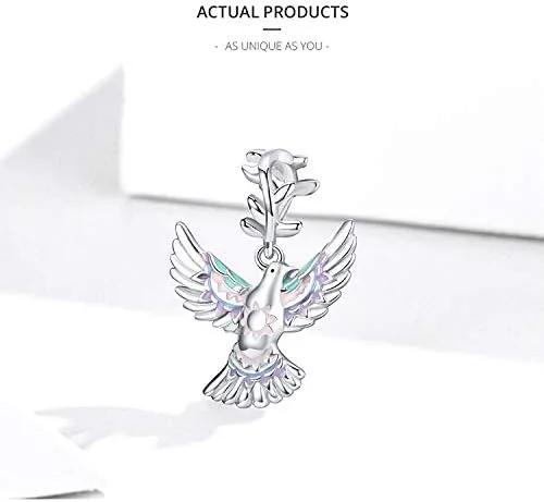 Vista 7 de Abalorio de plata de ley con diseño de pájaro para pulsera, con colgante de martín pescador, regalo de joyería para mujeres, niñas, mamá, esposa