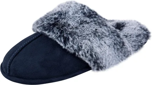 Vista 13 de Jessica Simpson - Pantuflas cómodas de piel sintética para mujer con suela antideslizante y espuma viscoelástica Negro