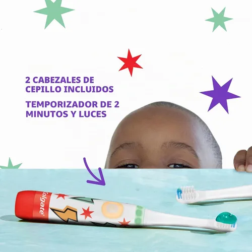 Vista 6 de Colgate Advanced Cavity Fighter - Cepillo de dientes con batería para niños, incluye batería AA y cabezal de cepillo de dientes extra, cuenta