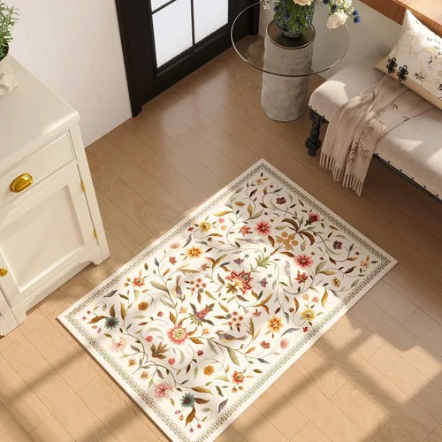 Vista 3 de Alfombra de entrada vintage con medallón floral de 2 x 3 pulgadas, lavable a máquina, alfombra de entrada de pelo bajo, suave, pequeña, alfombra
